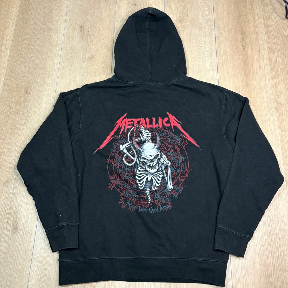 Metallica Screaming Skull Graphic Hoodie Mens Medium Black Skeleton Sweatshirt - Picture 6 of 9